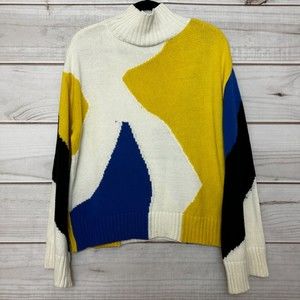 Callahan Abstract Oversized Turtleneck Wide Sleeve Sweater, Size XS